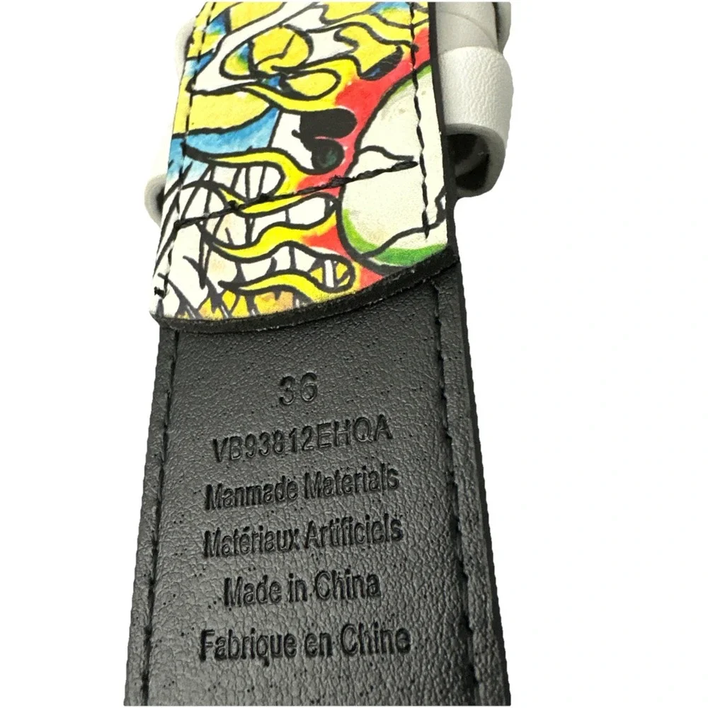 Ed Hardy Men's Skull Tiger Panther Print Belt With‎ Hammered Rivet Studs SZ 38